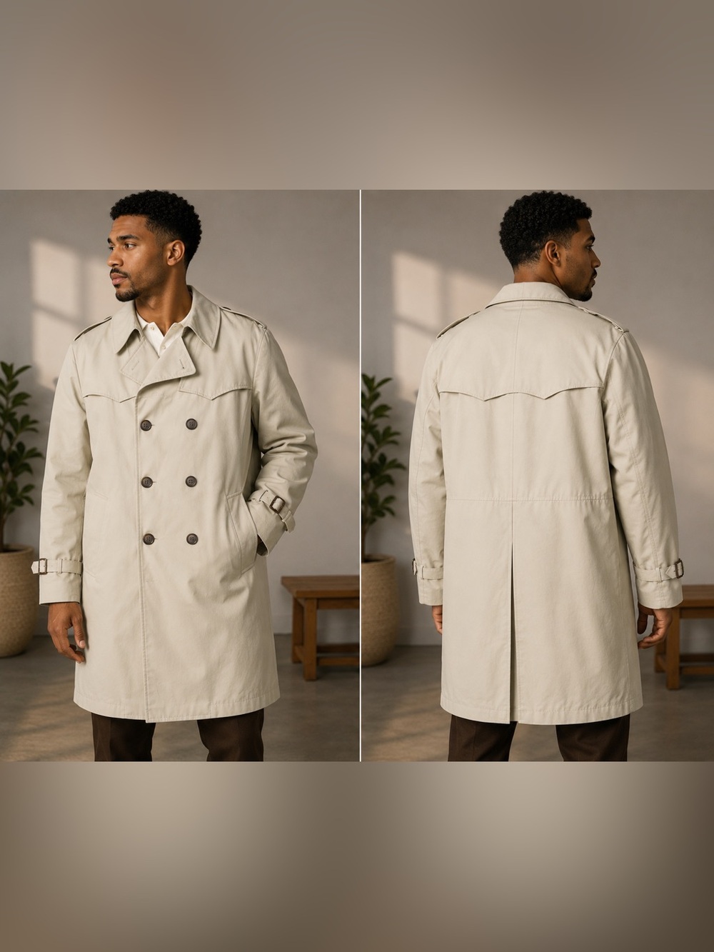 Vintage London Fog Maincoat Mens 44 Long Beige Trench Coat Double Breasted Lined